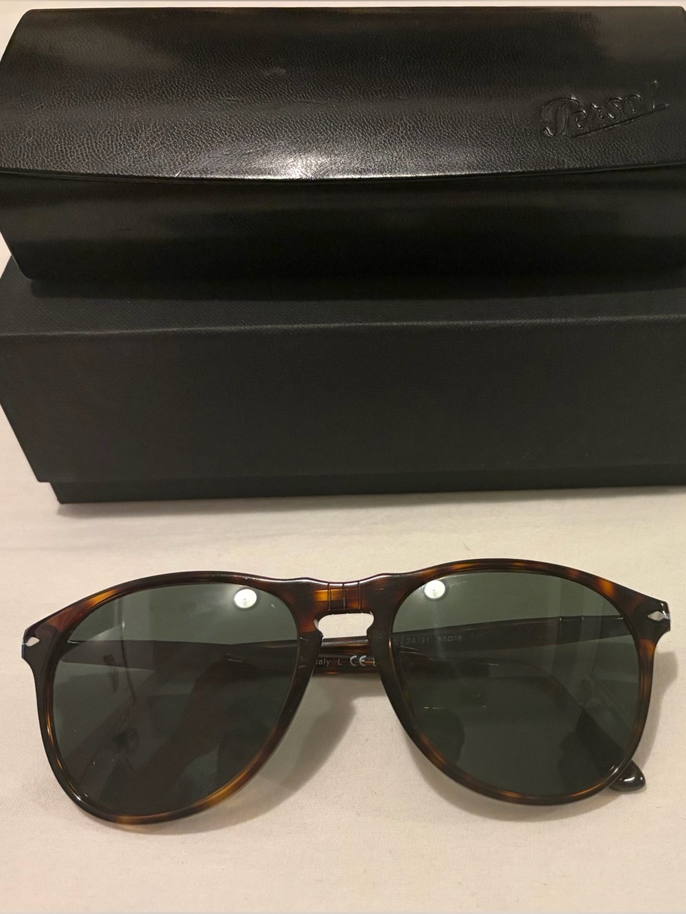 Persol Men's Sunglasses Tortoiseshell Frame with Dark Green Lenses